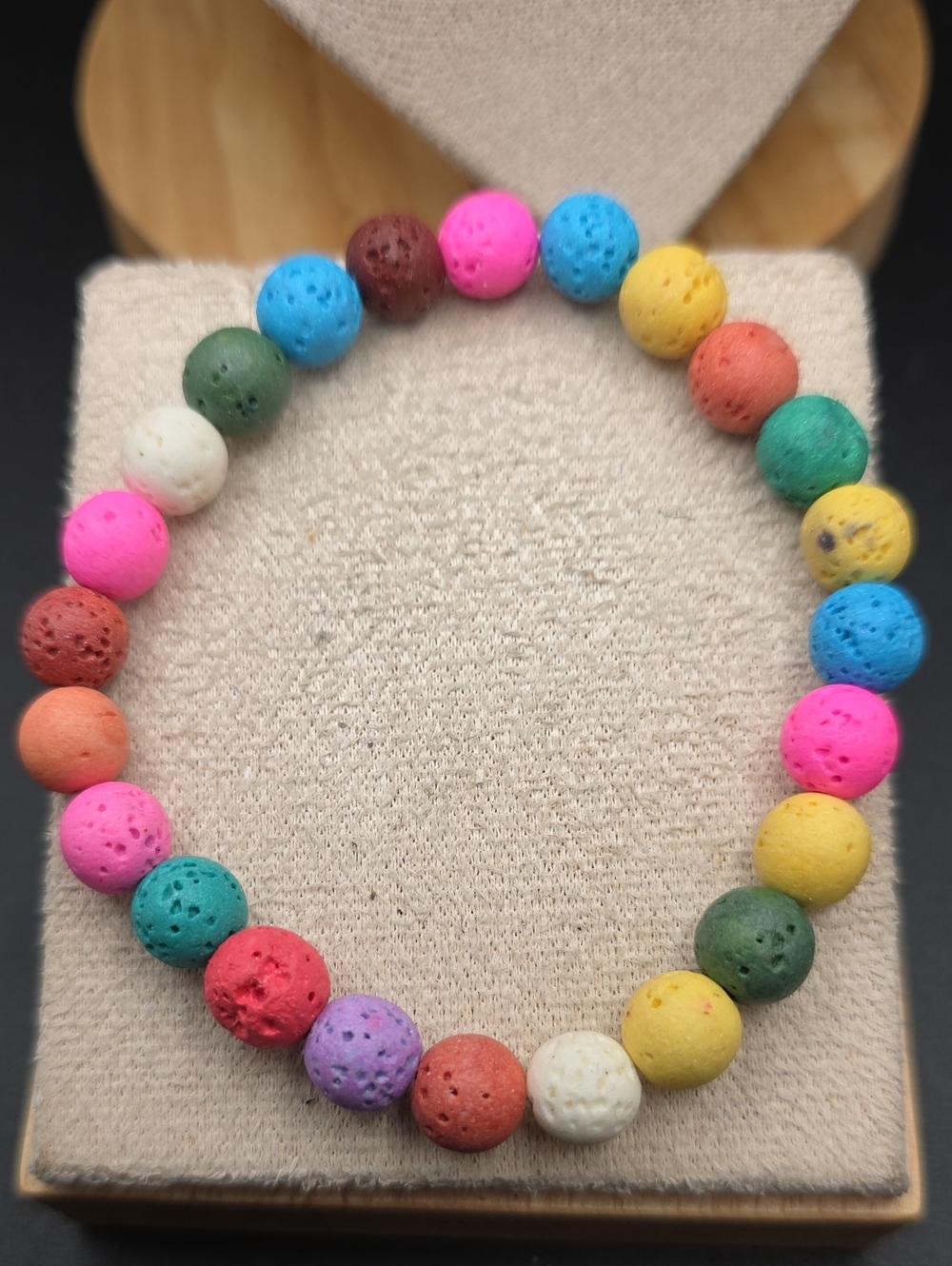Multicolor Lava Bead Stretch Bracelet - Vibrant Rainbow (1084)